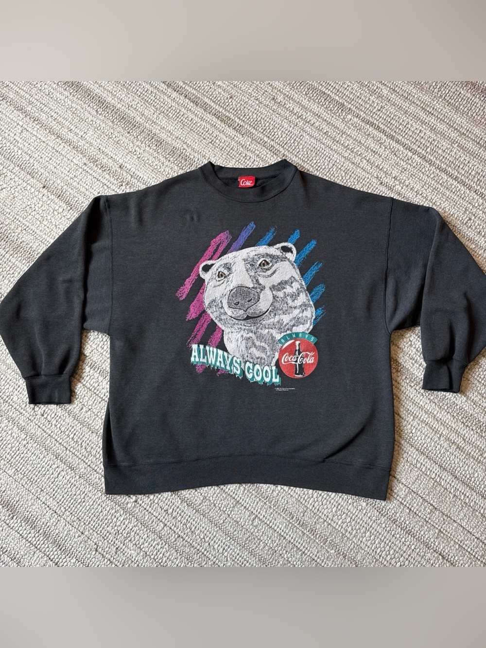 Vintage 1994 Coca-Cola Polar Bear Always Cool Sweatshirt Mens XL Gray 90s Coke